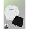 Herr Crew Neck Polyester Sweatshirt och Shorts 2-delad Träningsdräkt Skrynkelfri
