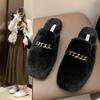 Fashion Women Slippers 2024 Autumn/winter Plush Fluffy Slippers New Korean Outdoor Fashion Cotton Shoes Metal Decorative Warm Flat Shoes