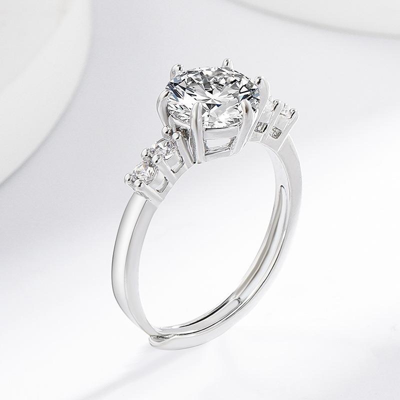 2 Carat Heart Cut Cubic Zirconia Adjustable Open Ring 8 Hearts 8 Arrows 925 Silver Plated Wedding Ring for Women Engagement