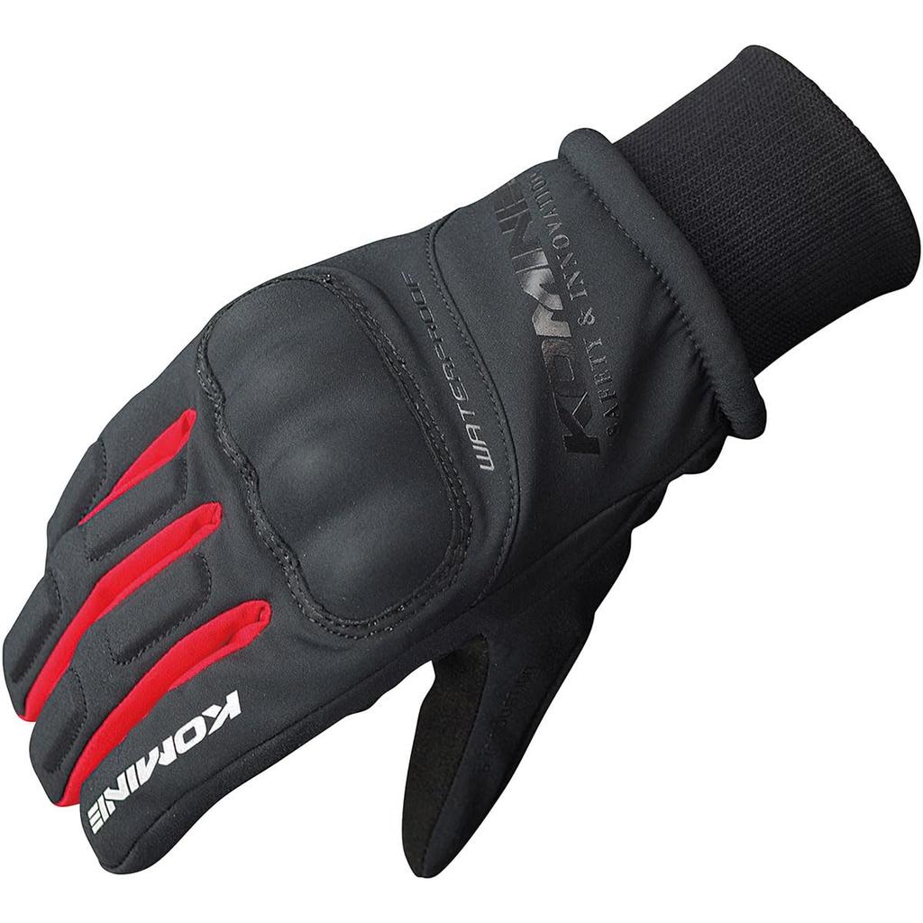KOMINE WP Protect Winter Gloves Waterproof and Protective for and Winter - Kitora, Black/Red, Medium, GK-816 1080, Spring, Autumn,