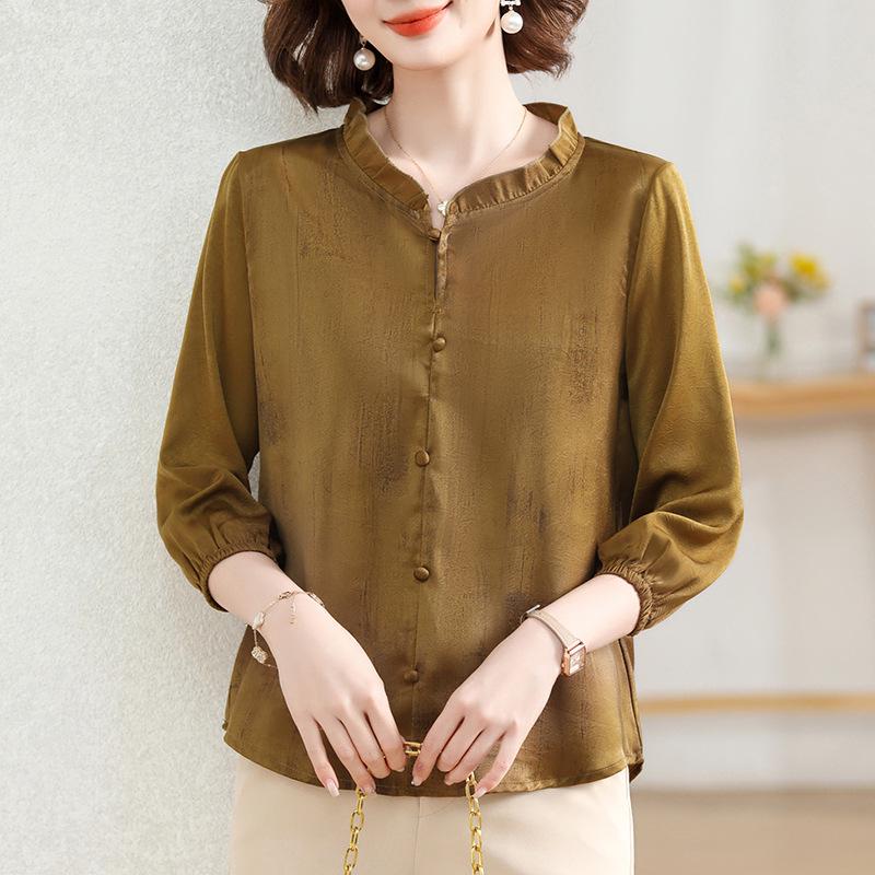 2025 New Spring/Autumn Fashion Set for Middle-Aged Women: Seven-Sleeve Chiffon Blouse