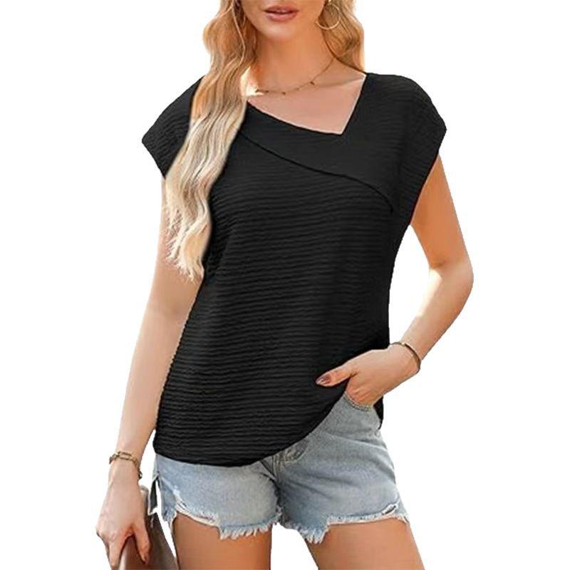 Women's Fashion Casual Summer Spring Solid Color Print Short Sleeve V-Neck Blouses & Shirts
