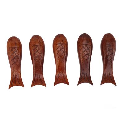 5 Stück Holz Fischform Essstäbchenablage Ständer Gestell Löffel Gabel Messer Halter Holz Essstäbchenhalter