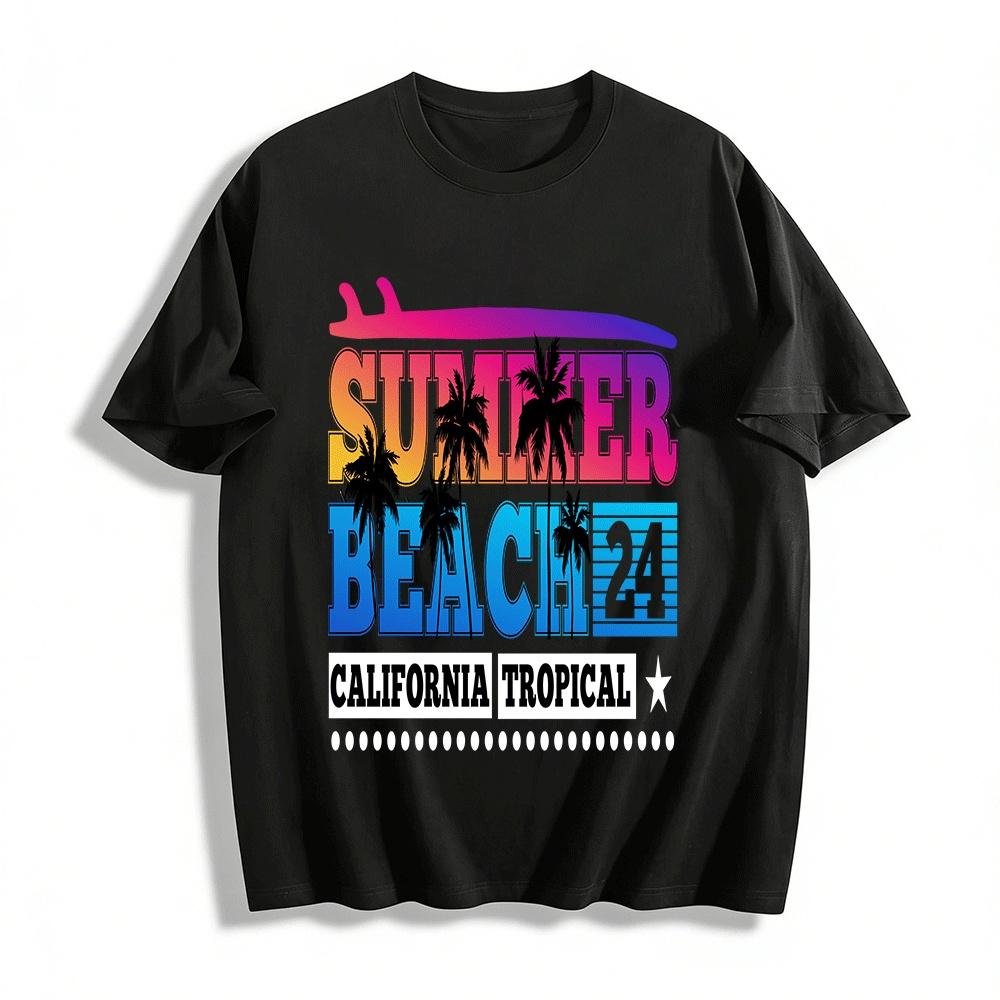 2024 Калифорния Тропическое Лето Пляж Графическая Повседневная Футболка Хлопковая Футболка XXS