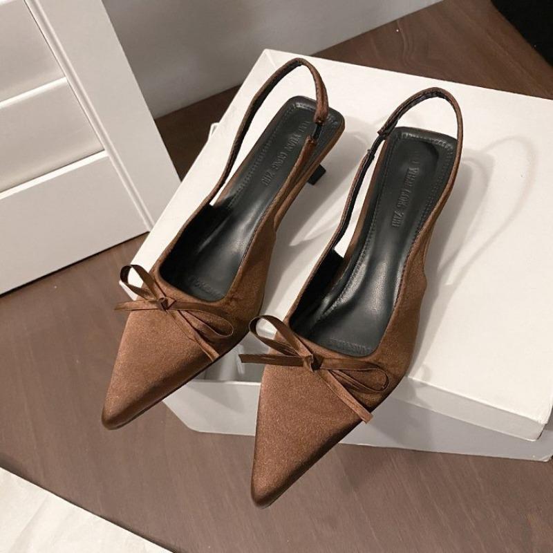 Saténové Sandále na Vysokom Podpätku so Špicatou Špičkou Dámske Letné Nové Sexy Tenké Podpätky Slingback Topánky Lodičky s Mašľou Elegantné Party Šaty Topánky Dámske Lodičky