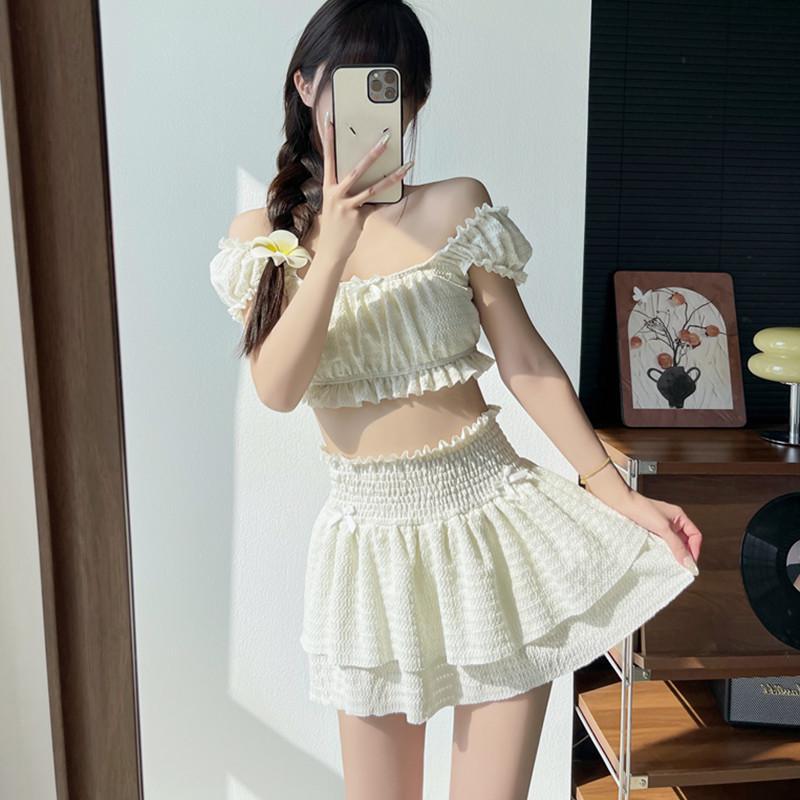 Women's Sweet French Cake Skirt Bikini Swimsuit for Hot Spring Resort