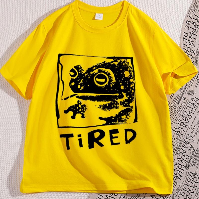 Tired Frog Funny Graphic T Shirts Men Women Casual Cotton Short Sleeve Printed Tshirt Crewneck Streetwear Graphic Tees Clothing