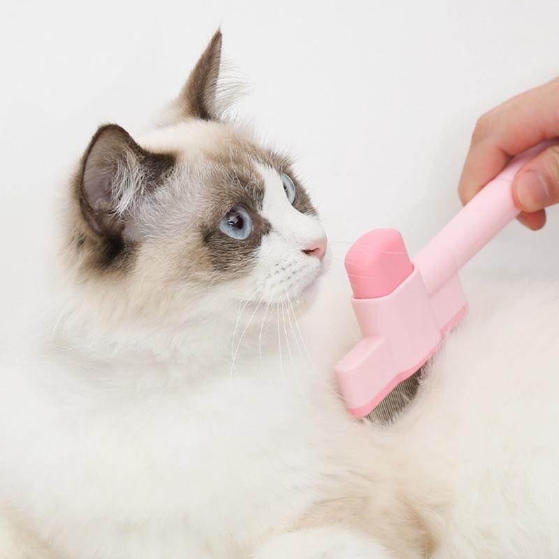 Pet Hair Removal Tool Fleas Comb for Dogs Cats Lice Cats Brush with Release Button Selfs Cleaning with Long Short Teeth