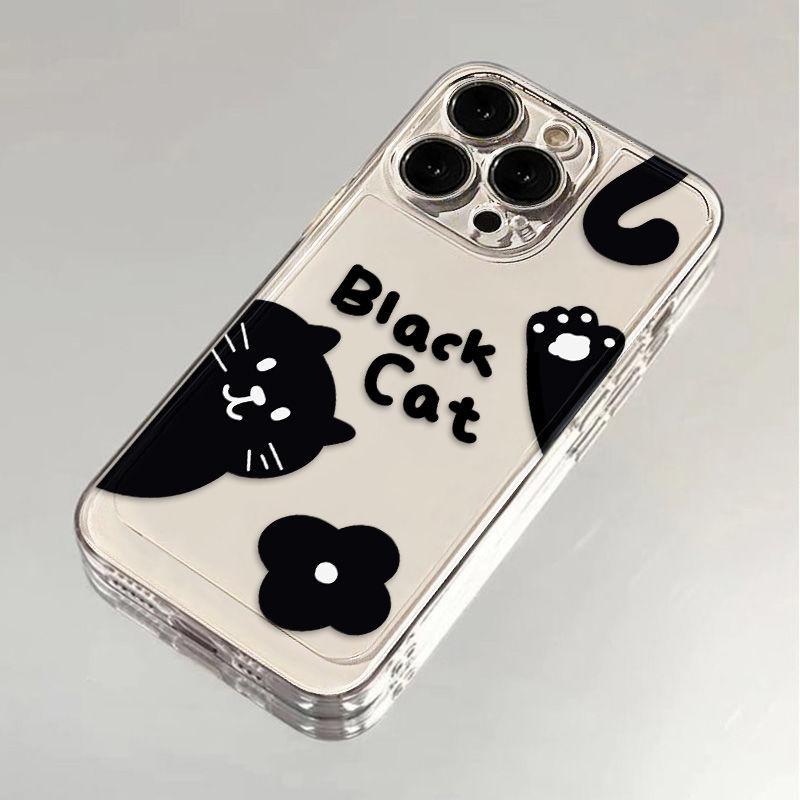 Cute Little Black Cat for iPhone17promax Space Phone Case Apple 16 Transparent 14/13 Fine Hole 15