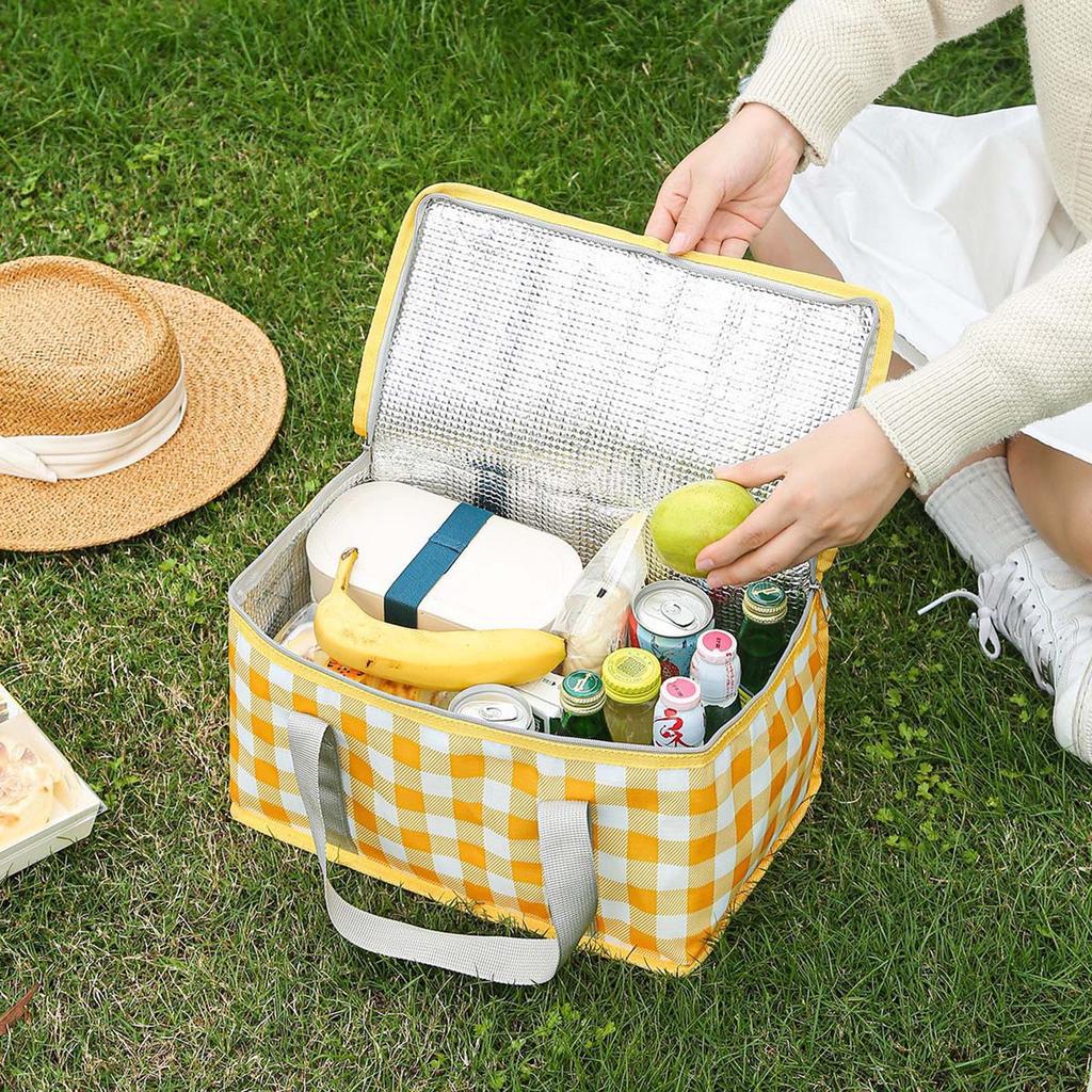 Insulated Picnic Bag with Zippered Top Reusable Beach Coolers Bag Large Capacity Insulated Camping Coolers Storage Bag