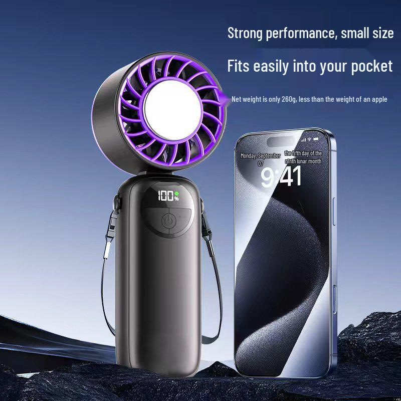 Handheld Mini Portable Fan with Long Battery Life, USB Charging, Cooling Ice Pack, and Foldable Design.