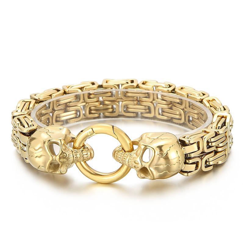 Bracelet Charme Crâne Chaîne Royale Double Couche pour Homme Acier Inoxydable 4 Couleurs Accessoires Bijoux Personnalisés Biker Fête