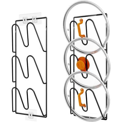 2 Pack Pot Lid Organizer Rack, 6-Tier Pot Lids Holder for Cabinet Door Wall, No Drilling Adhesive, Pot And Pan Cover For Kitchen Storage