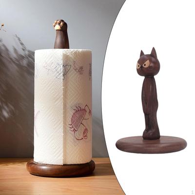 Porte-essuie-tout en bois Forme de chat Rustique pour Salle de bain Maison Organisateur de cuisine Marron Foncé