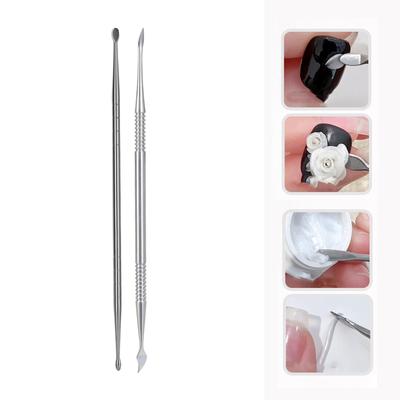 Nail Art Spatula Double Sided Stainless Steel Carver Manicure Nail Accesories for Precise Nail Art Filling and Sculpting