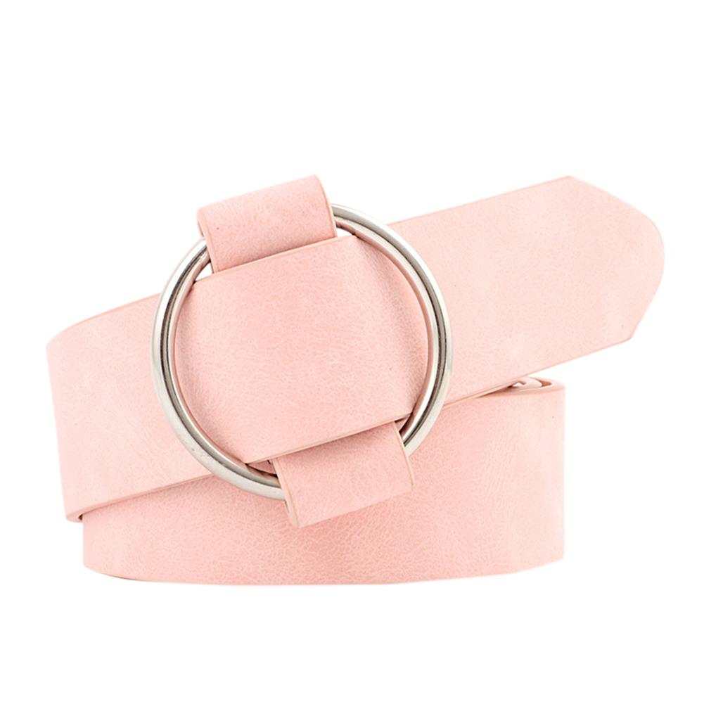 Women Fashion Casual Belts Simple Round Buckle Leather Waistband for Jeans Dress