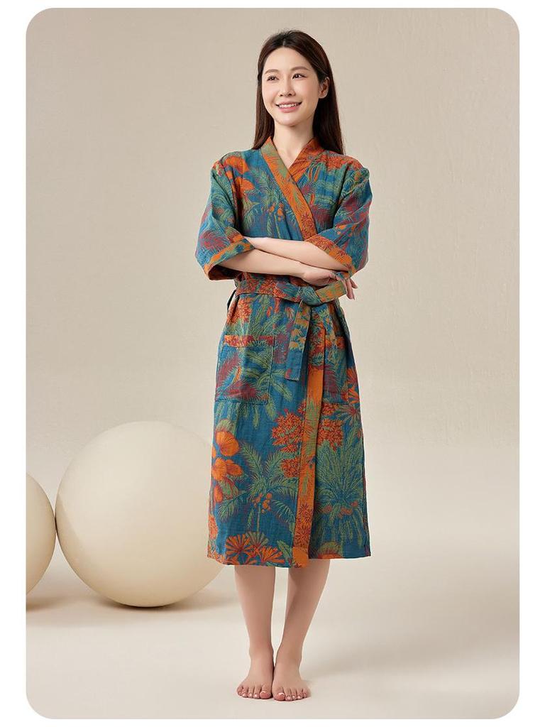 Pure Cotton Double Gauze Chinese Style Couple Bathrobe - Spring/Summer, Thin, Absorbent, Quick-Drying Pajamas/Homewear