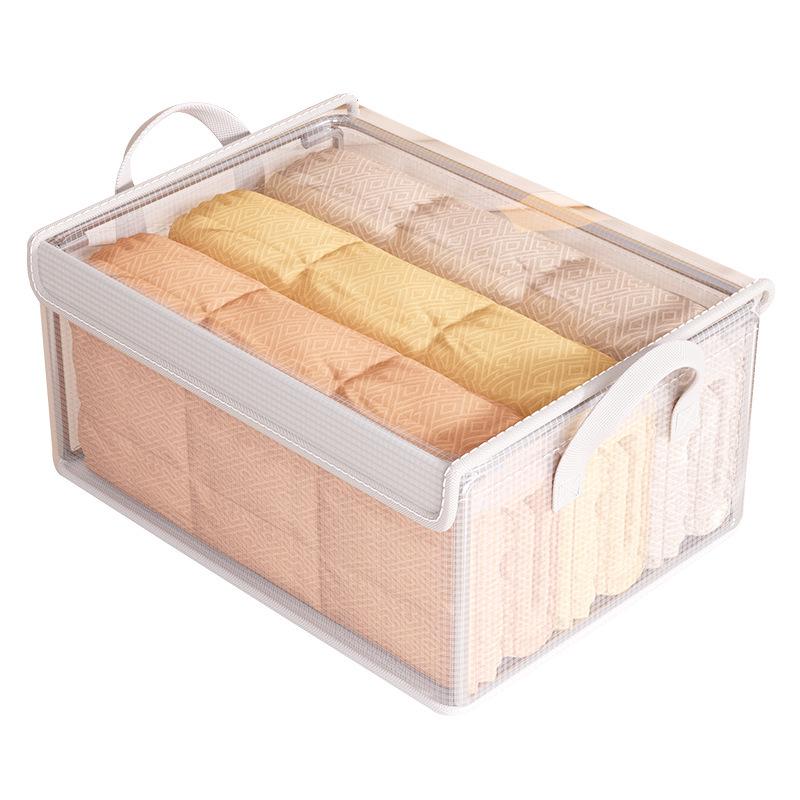 Waterproof Transparent Mesh Storage Box with Lid for Clothes and Pants - Dustproof, Moistureproof, Foldable Closet Organizer
