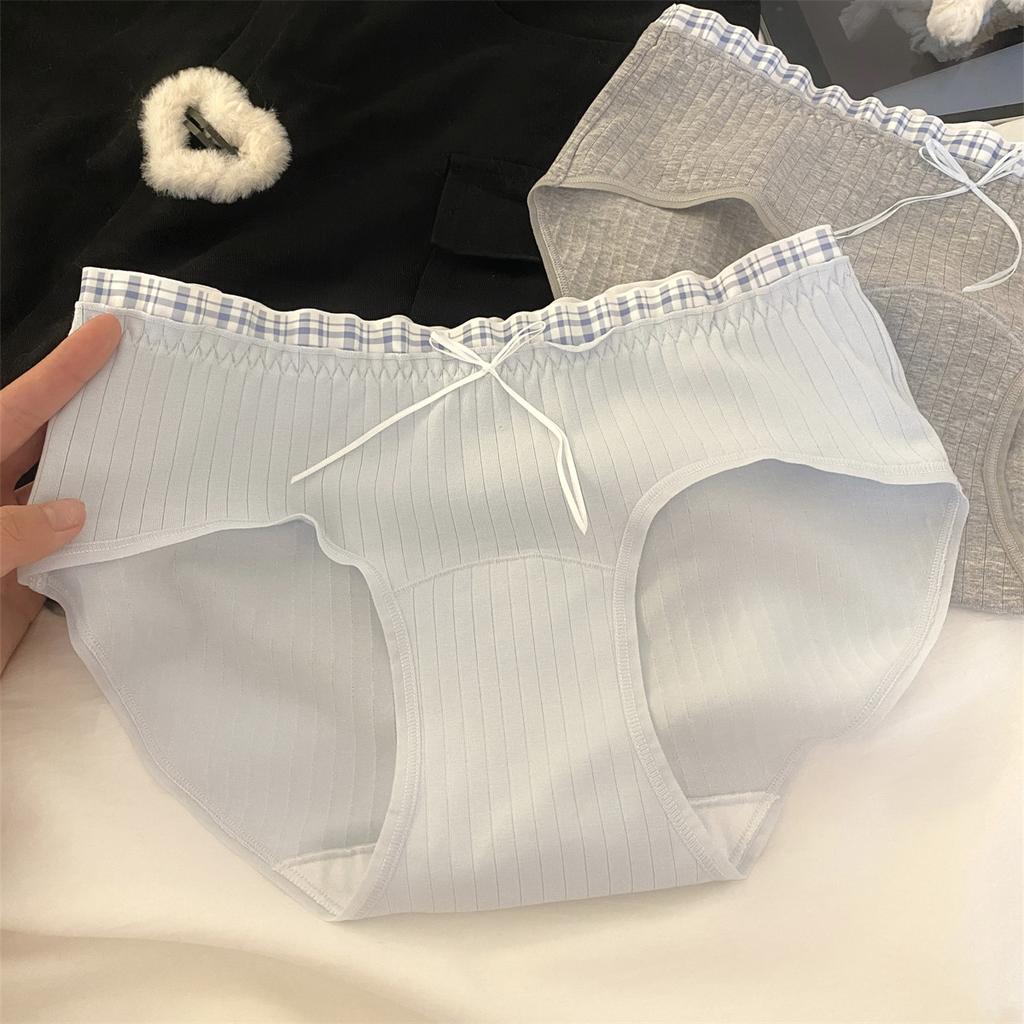 Ladies Spring and Autumn Sweet Contrast Color Check 10A Extension Cotton Crotch Triangle Briefs