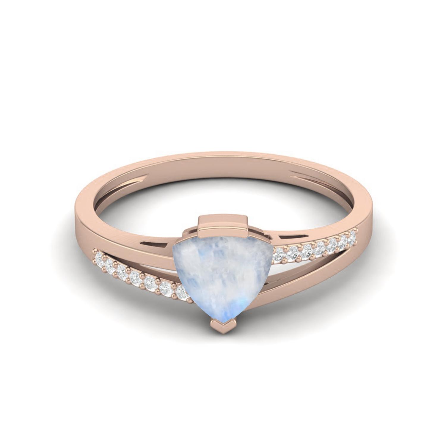 0.98 Cts Trillion Shape Moonstone 925 Sterling Silver Rose Vermeil Split Shank Engagement Women Ring 10 ярко-розовый