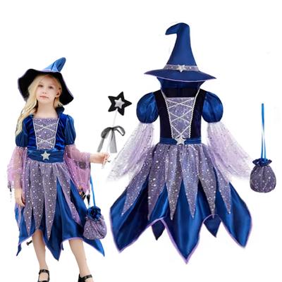 Costumi Festa di Halloween Vestito da Strega per Bambine Bambini Cosplay Carnevale Costume da Strega Vestito Zucca Con Borsa Cappello Bacchetta Abbigliamento