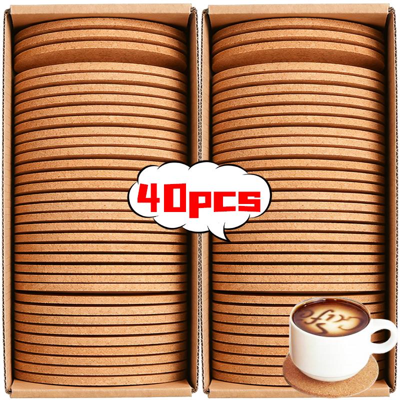 40/1 pièce Dessous de Verre Antidérapants en Liège Naturel Bois Rond Tapis pour Tasses Boissons Thé Café Support Coussinets Isolants Thermiques en Liège Décoration de Table