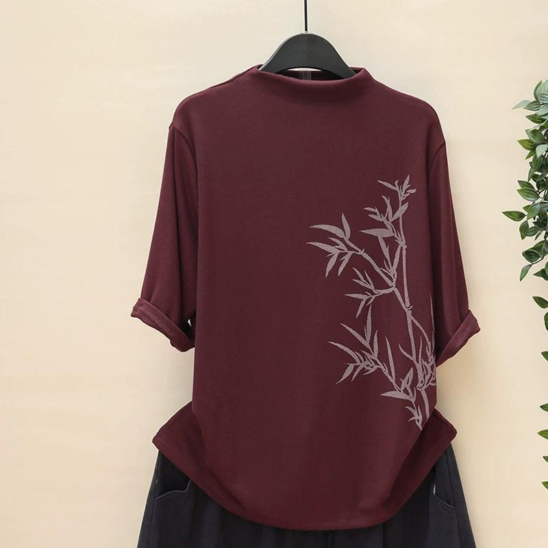 Dimanaf 2025 Autumn Pattern Printing T-shirt Black Women Short Sleeve Loose Tops Tees