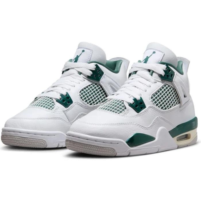 Air Jordan 4 Retro GS Oksitlenmiş Yeşil Çocuk Spor Ayakkabıları Beyaz Nötr Gri FQ8213-103