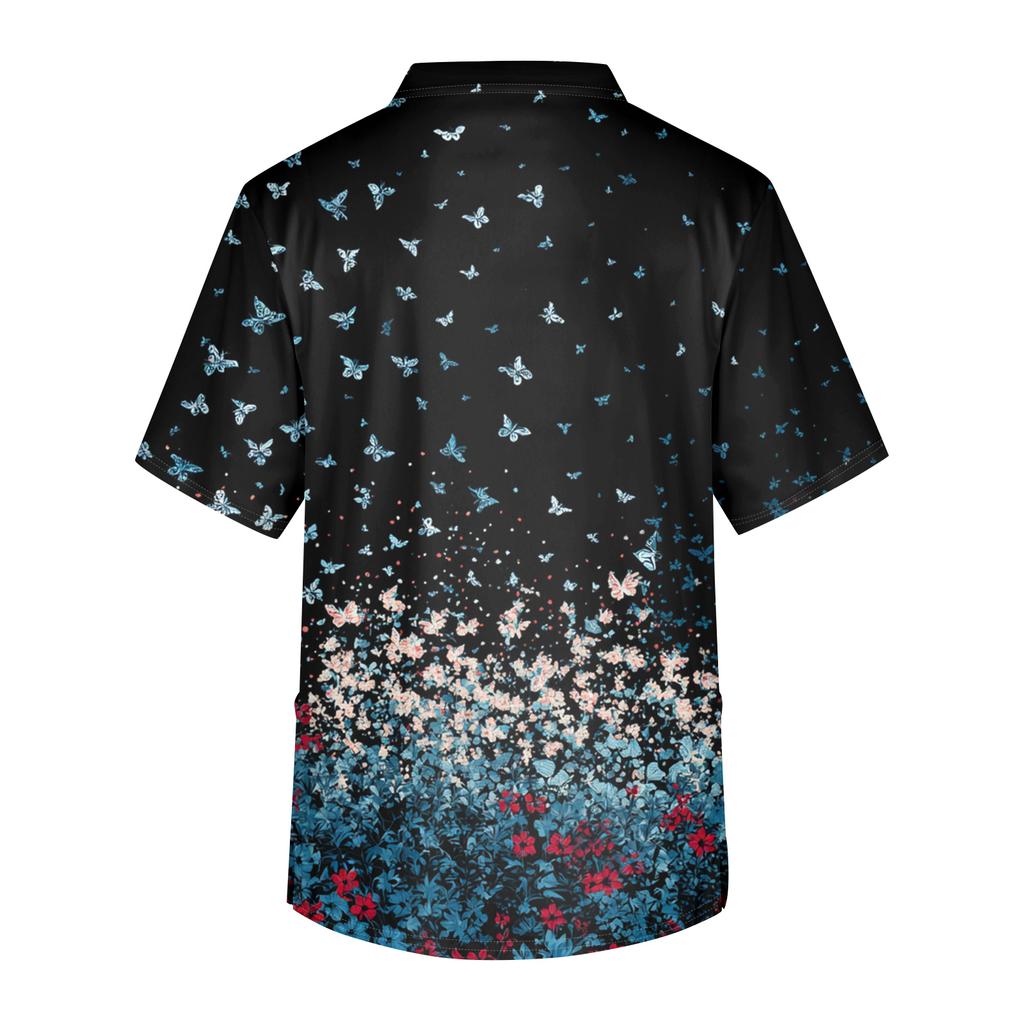 Men's Printing Short Sleeve V,neck Working Blouse Chest Pocket Carer Top