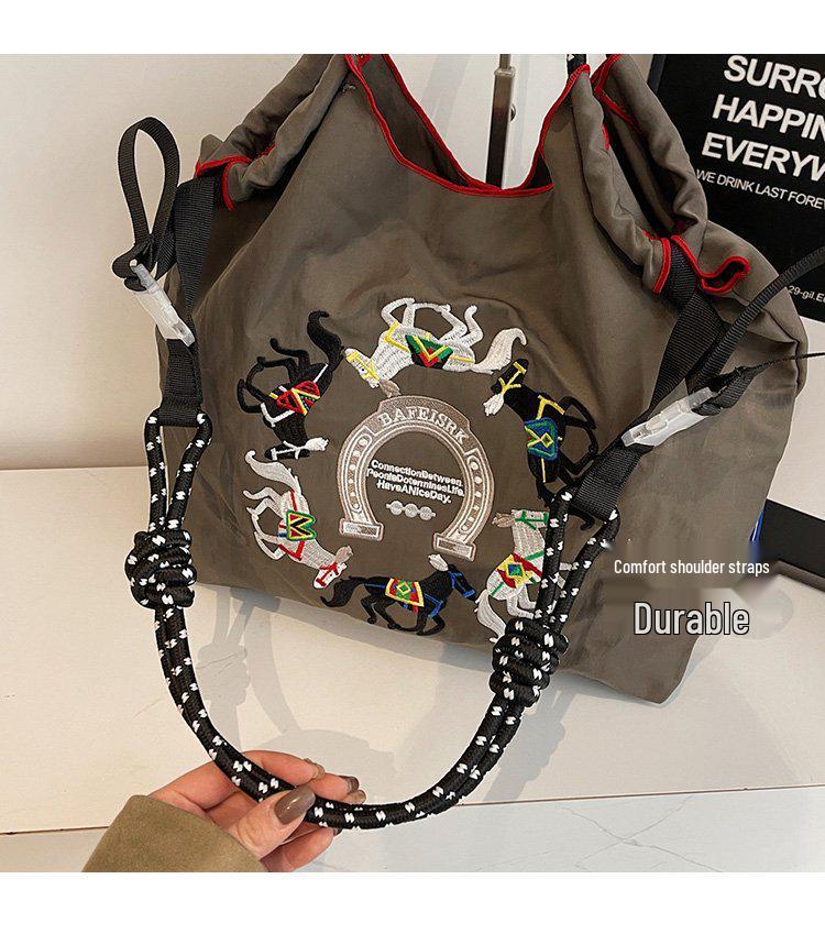 Women's Large Capacity Embroidered Drawstring Tote Bag with Custom Text or Logo