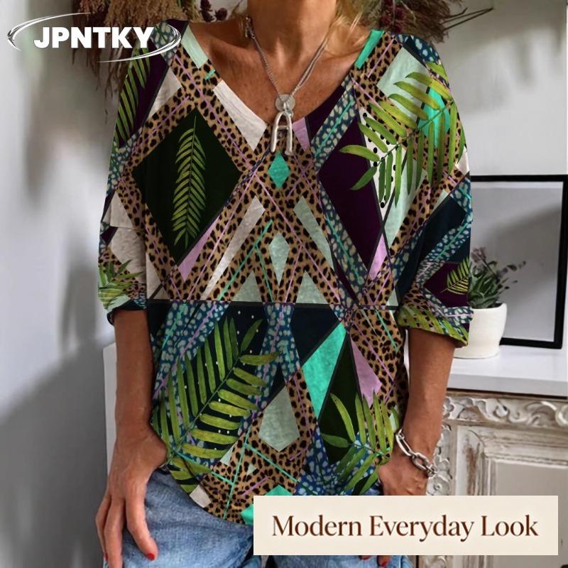 JPNTKY Women's Fashion Casual Long Sleeve V Neck Blouses & Shirts