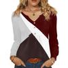 Women's Fashionable Casual V-neck Blouse Button Long-sleeved Pullover T-shirt Top
