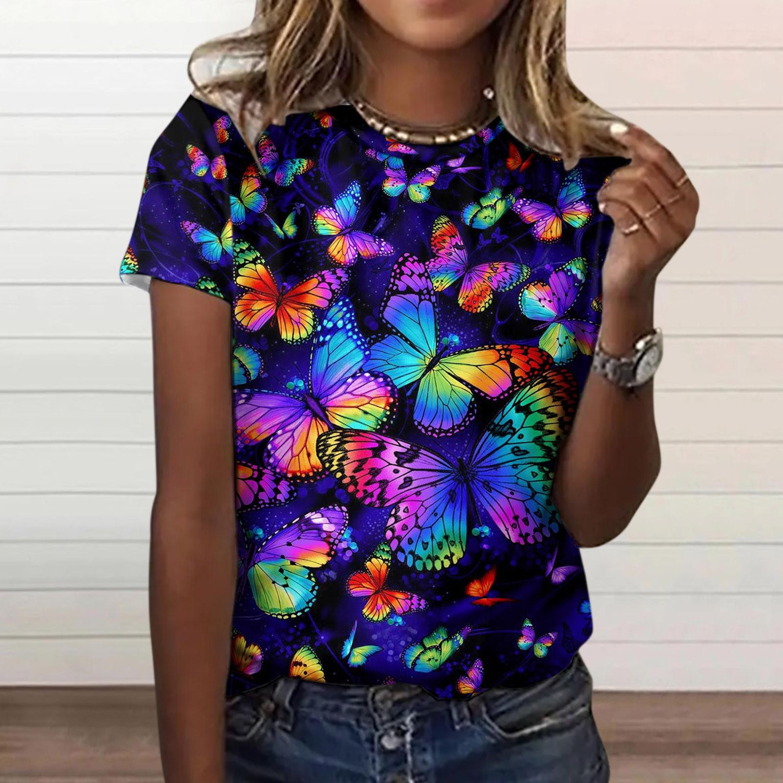 

Women Fashion Casual Printed Short-sleeved Neck Shirt Top XXXL фиолетовый