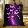 Purple Glowing Butterflies Magic Fantasy Flannel Blanket Soft Throw Blanket Mystical Design Bedroom Decor Gift for Her