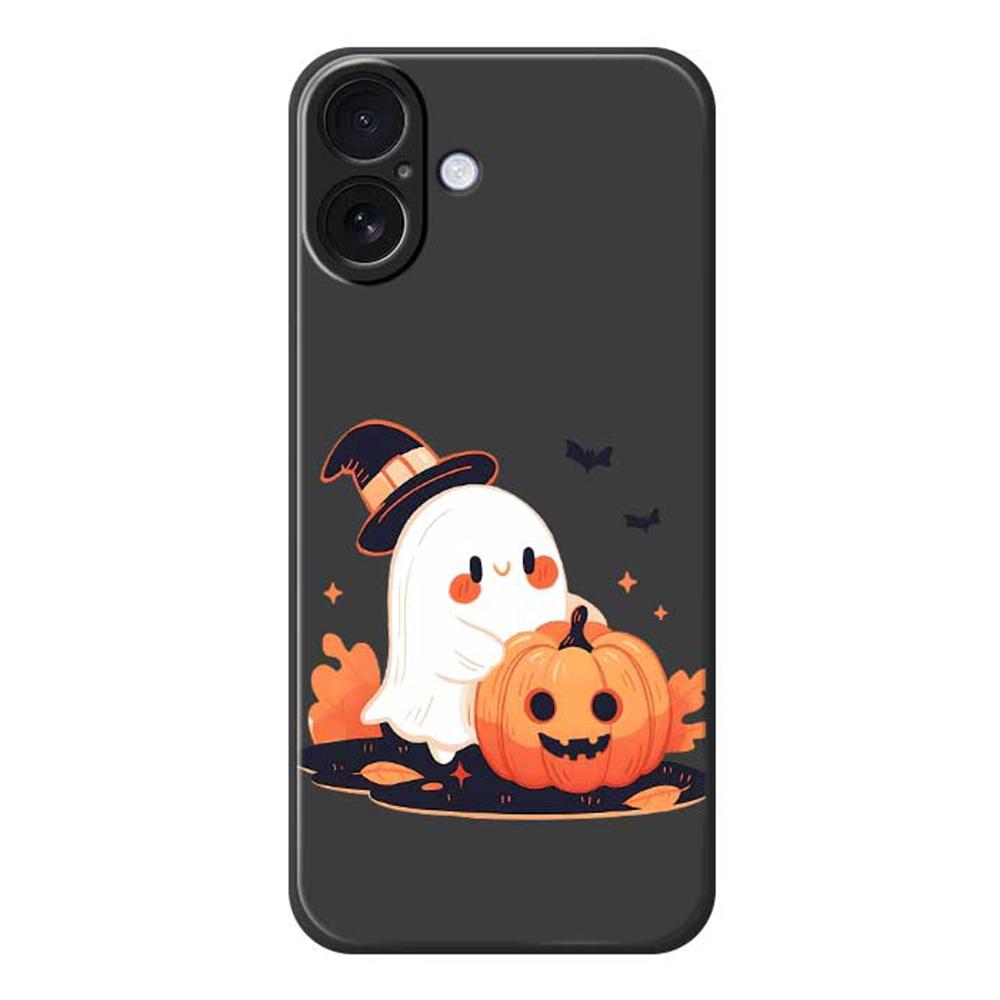 

For iPhone 17 Case Halloween Ghost Pumpkin Pattern Printing Straight Edge TPU Phone Back Cover Black