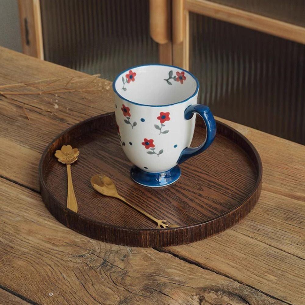Vintage Round Serving Tray Wooden 21/24/27/30/33cm Wood Platte Dessert Pallet Breakfast Dinner
