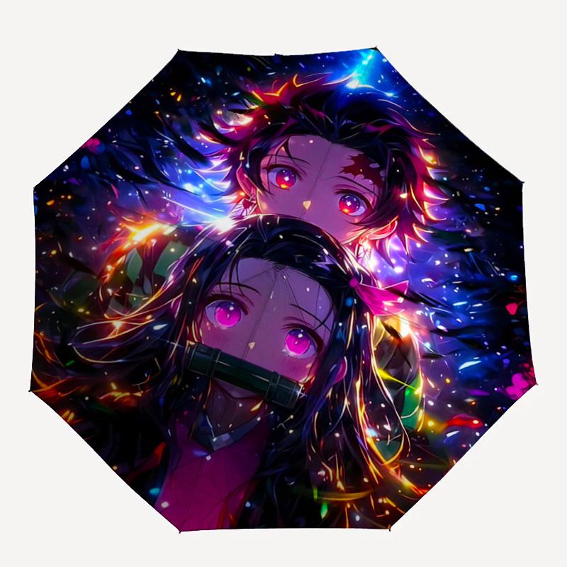 1pc Kamado Nezuko & Kamado Tanjirou Pattern Fashion Automatic Cartoon Umbrella is Fashionable and Good-Looking, Suitable for Travel and Daily Use.I057