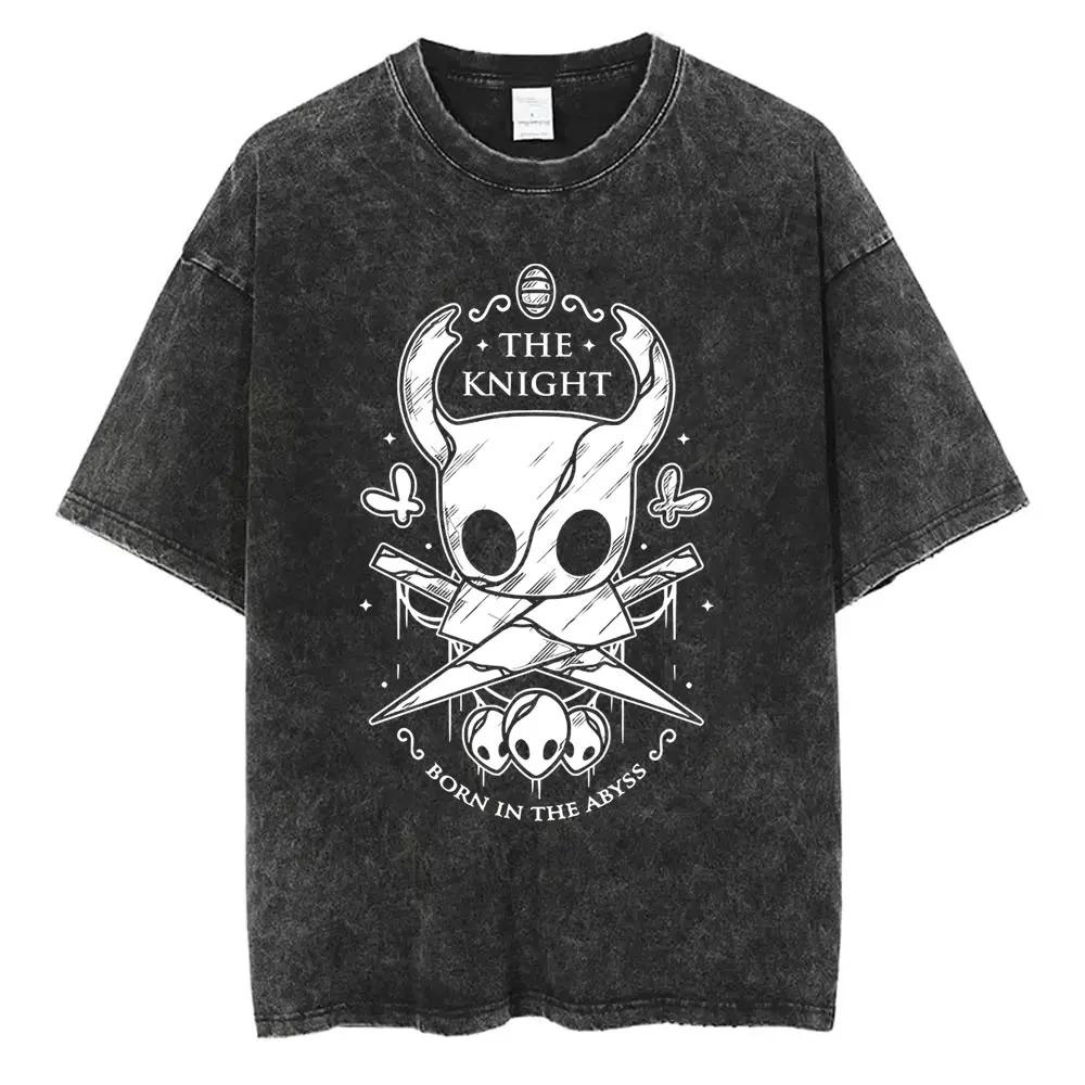 Magliette Hollow Knight Stampa Vintage Lavata Magliette Regali per Fan Uomo Donna Top Moda Casual Manica Corta Oversize