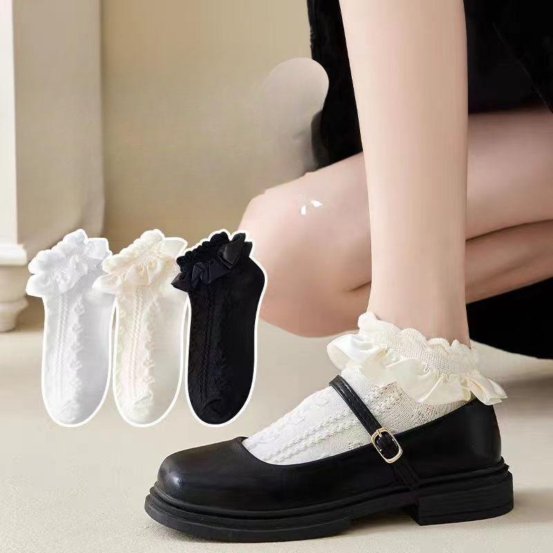Summer Thin Lolita Socks for Women, Bubble Lace Short Socks, Sweet Princess Cotton Socks, Mesh Breathable