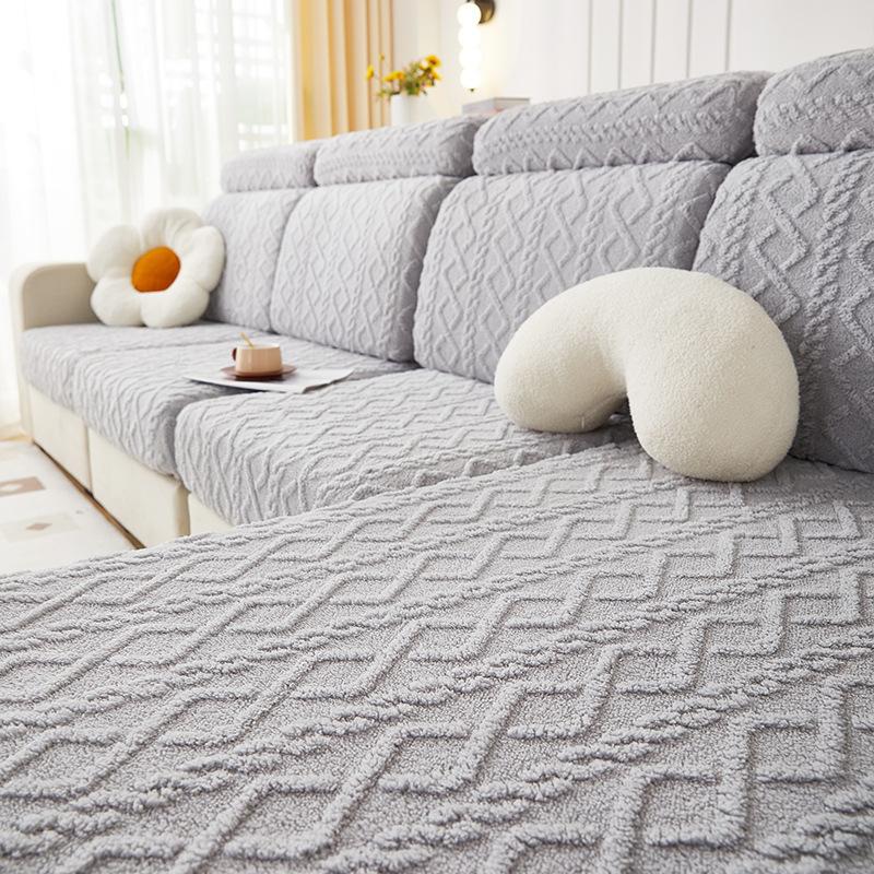 Sofabezug aus Samt im nordischen Stil mit Fleece-Futter, verdickter, einfarbiger Sofabezug für das Wohnzimmer, warm, elastisch, faltenfrei
