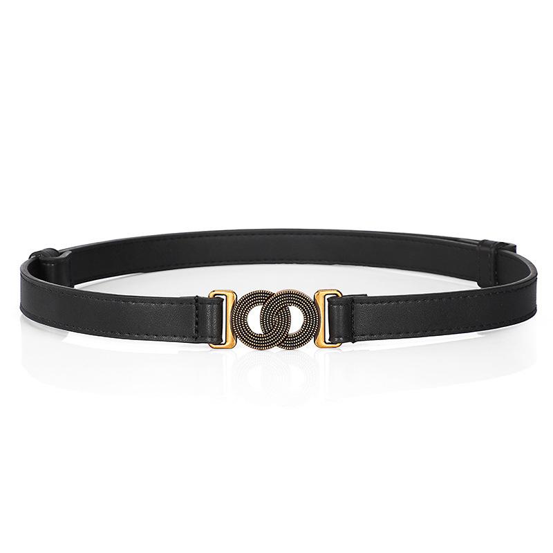 New women s slim belt - genuine leather, trendy black skinny belt 95cm-115cm