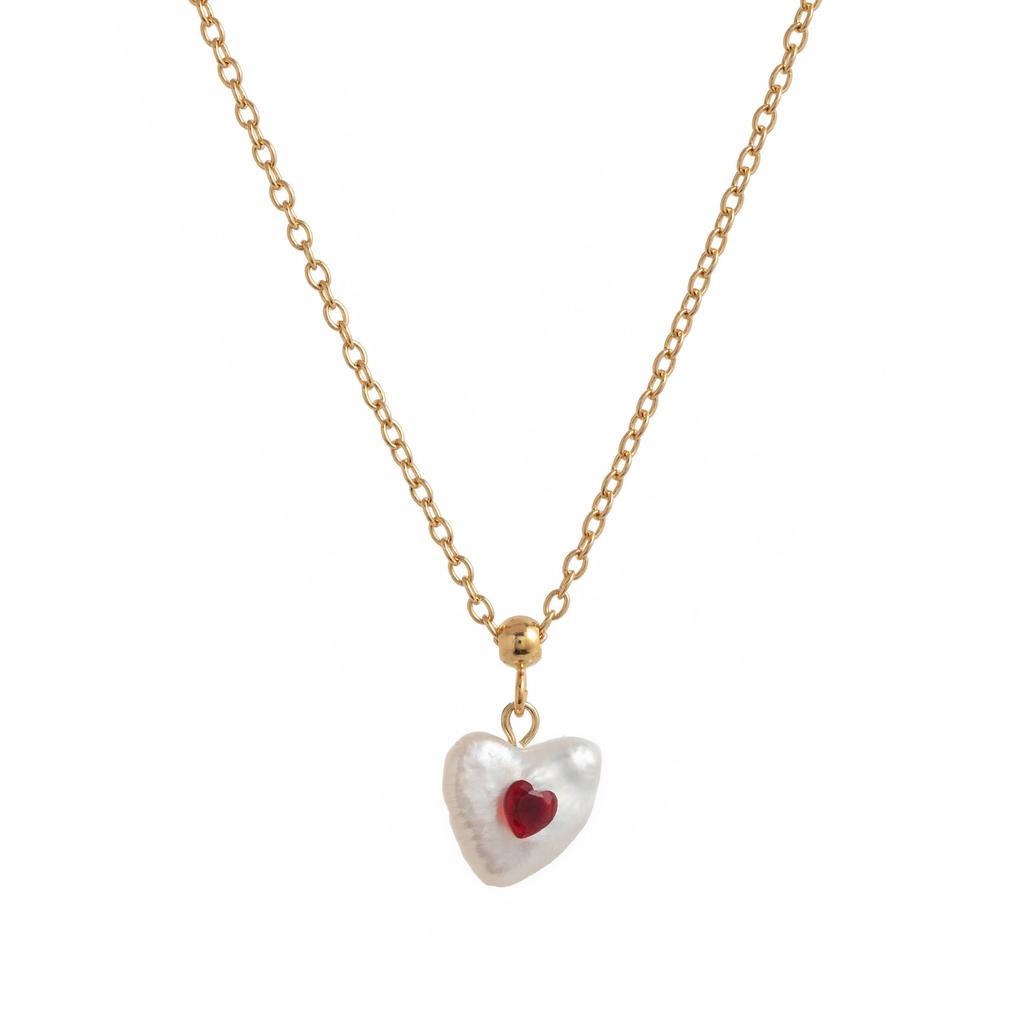 Niche Women'S Pearl Love Pendant Necklace Colored Zircon Temperament Diamond-Set Heart-Shaped Cold Wind