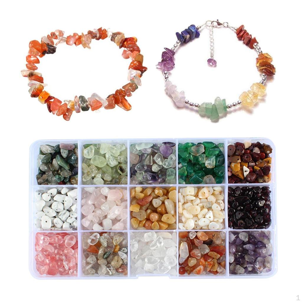 Beads, Multicolor Gem Chips Crystal Loose Rocks Bead with Hole for Jewelry Making Crafting