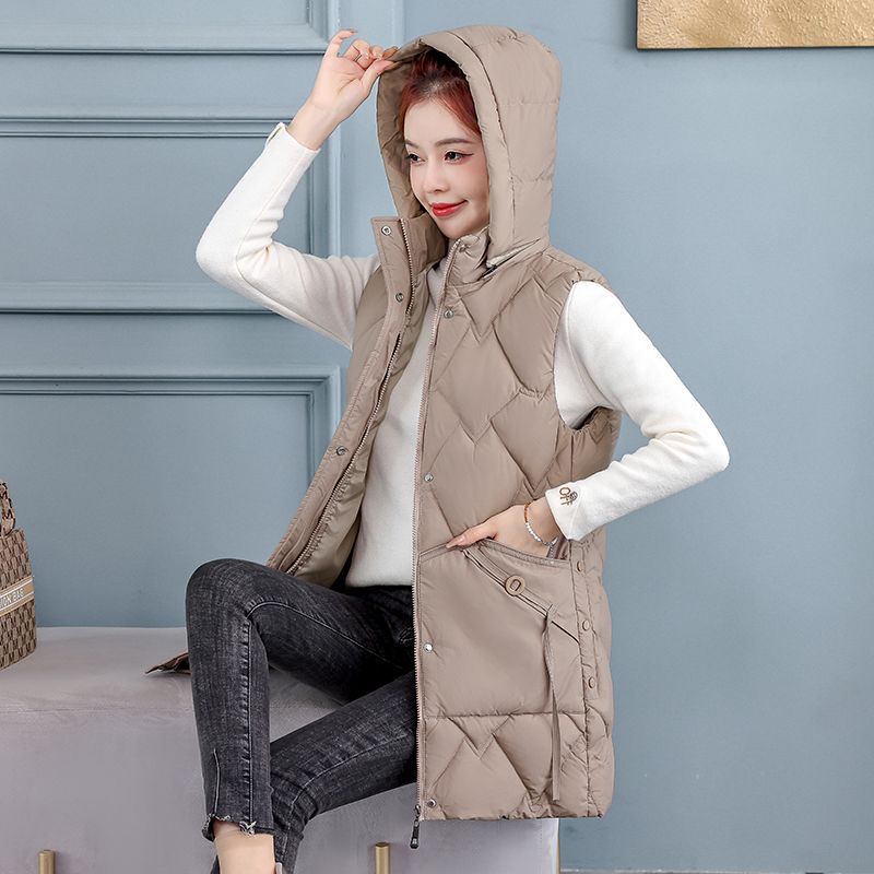 Autumn and winter new cotton vest women's medium and long large size thin and versatile thickened warm vest jacket