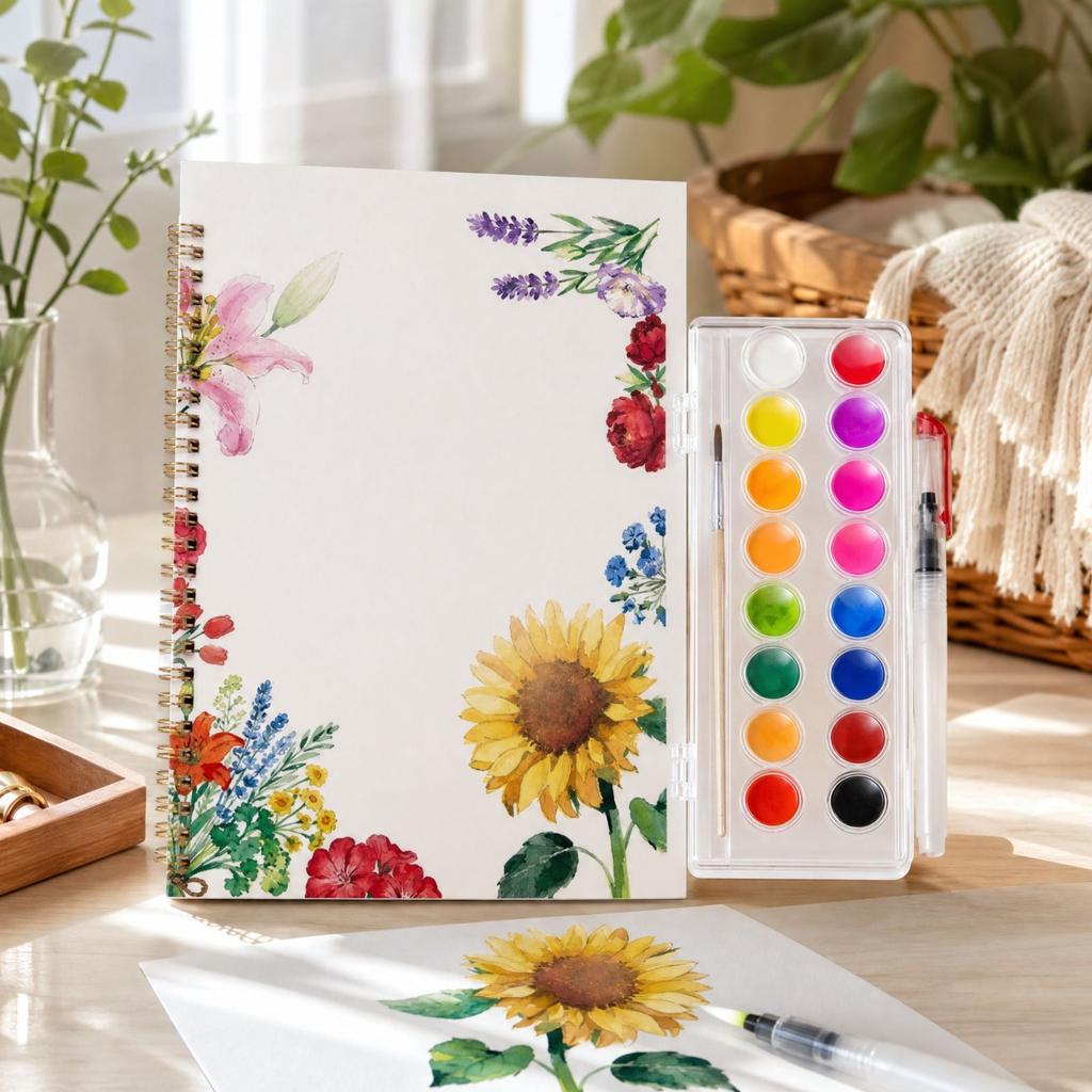 Watercolor Coloring Book with Pigment Set for Painting and Drawing