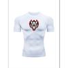 Men'S Grey Red-Edged Wolf Head Print Compression T-Shirt, Quick Dry Short Sleeve Gym Workout Tee, Muscle Fit Athletic Training Top for Men