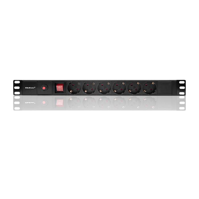 Qoltec Listwa Zasilająca PDU Antyprzeciążeniowa Do RACK 19" | 1U | 16A | 6xSCHUKO | 2m