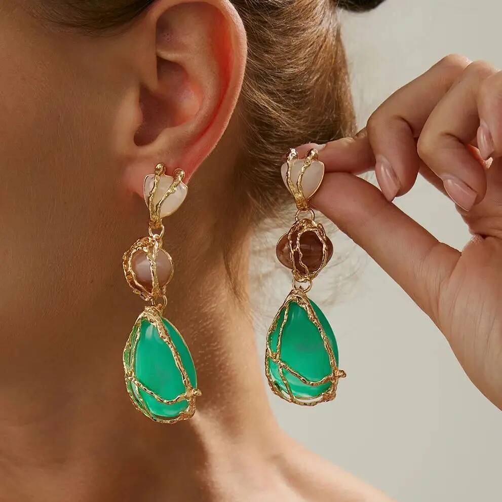 Salircon Новая тенденция Бохо Цветные Смоляные Каменные Висячие Серьги для Женщин Этнические Винтажные Заявление Капля Воды Длинные Серьги Бижутерия