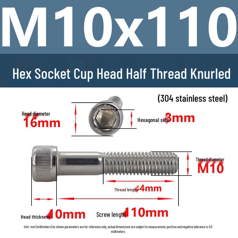 304 Stainless Steel Hex Socket Screws M4-M20, Cylindrical Head, Partial Thread Bolts