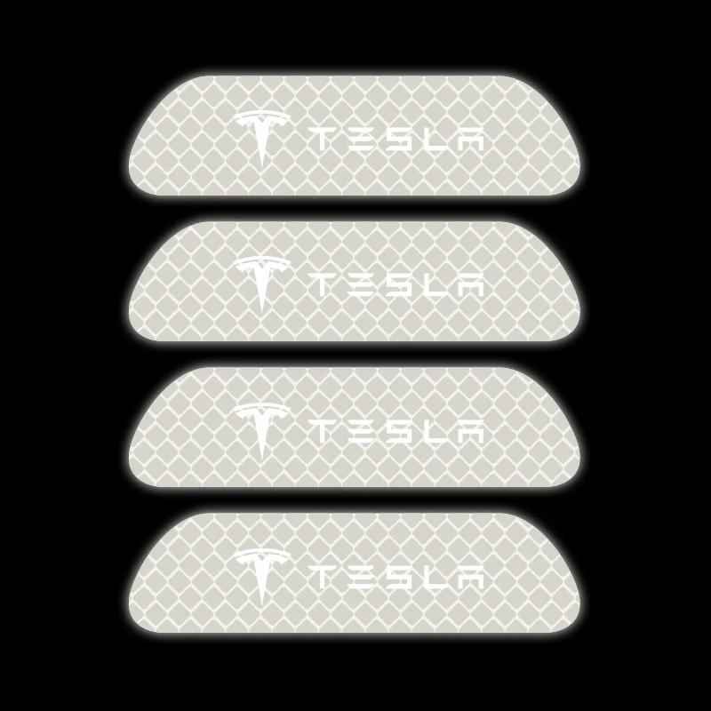 4PCS/set Car Door Safety Warning Reflective Mark 3D Sticker for Auto Styling Suitable For Tesla Model 3 Model X Y Style Roadster